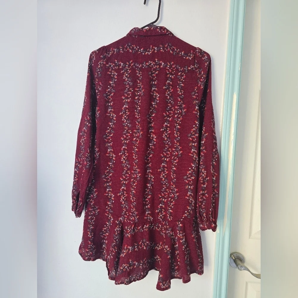 Free People Red Long Sleeve Dress Shirt with Bishop Sleeves size XS